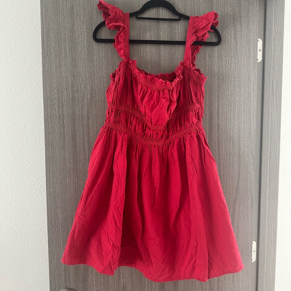 ASOS stretchy red dress with ruffle tank sleeves